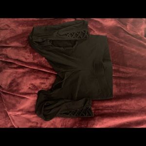 Black leggings with Crisscross cut out on ankles